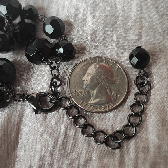 Dramatic Opera Length Black Plastic Faceted Glass Clear Rhinestone Bead Necklace - Picture 14 of 15